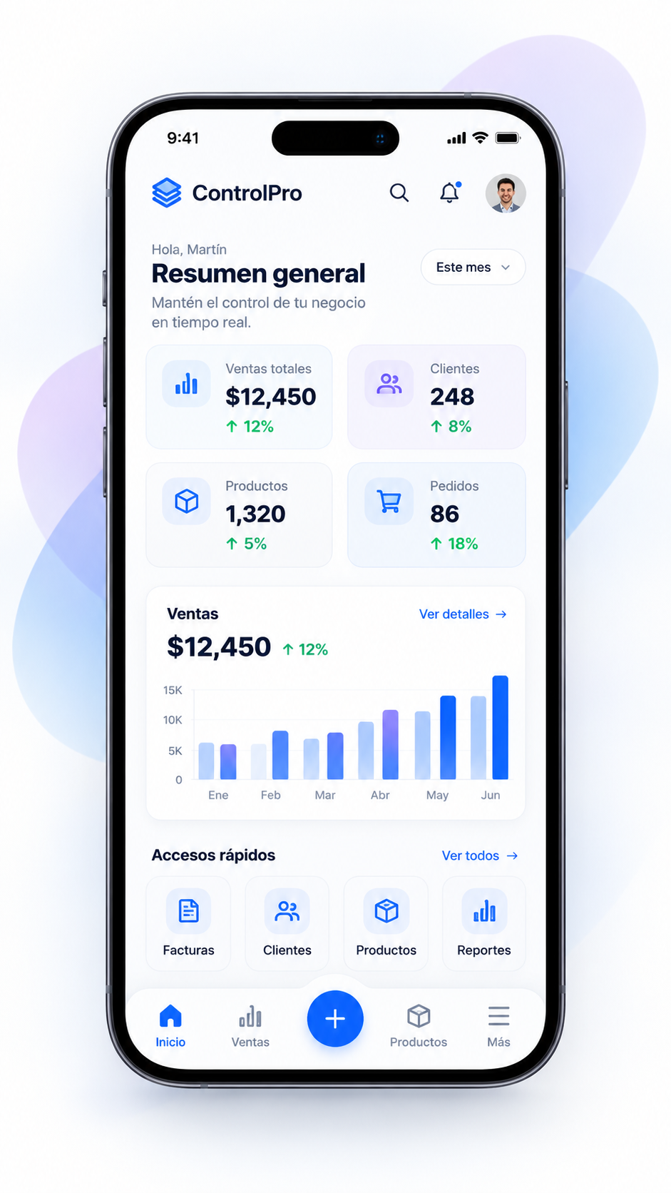 App móvil ControlPro - Dashboards y Métricas