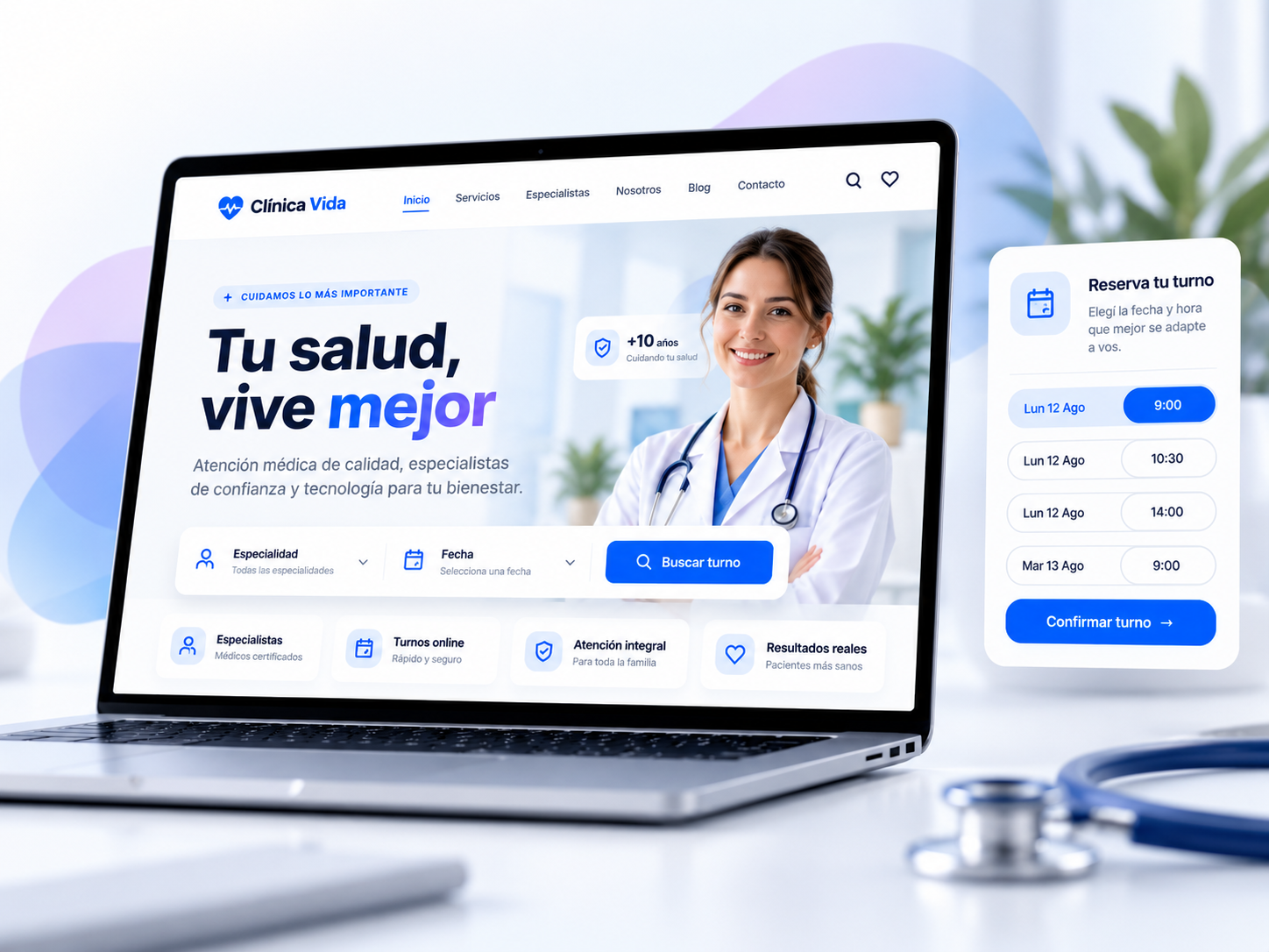 Sitio web médico profesional Clínica Vida