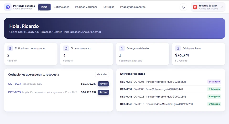 Portal de clientes: Una vista de consulta para dar seguimiento a cotizaciones y entregas.