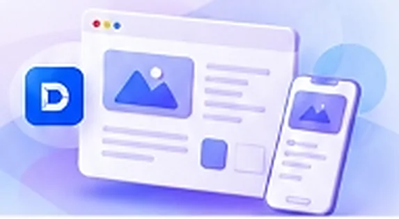 Ilustración 3D de soluciones web y móviles DesarrolloWeb.us