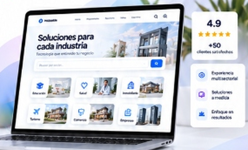 Plataforma tecnológica en laptop con soluciones digitales para cada sector